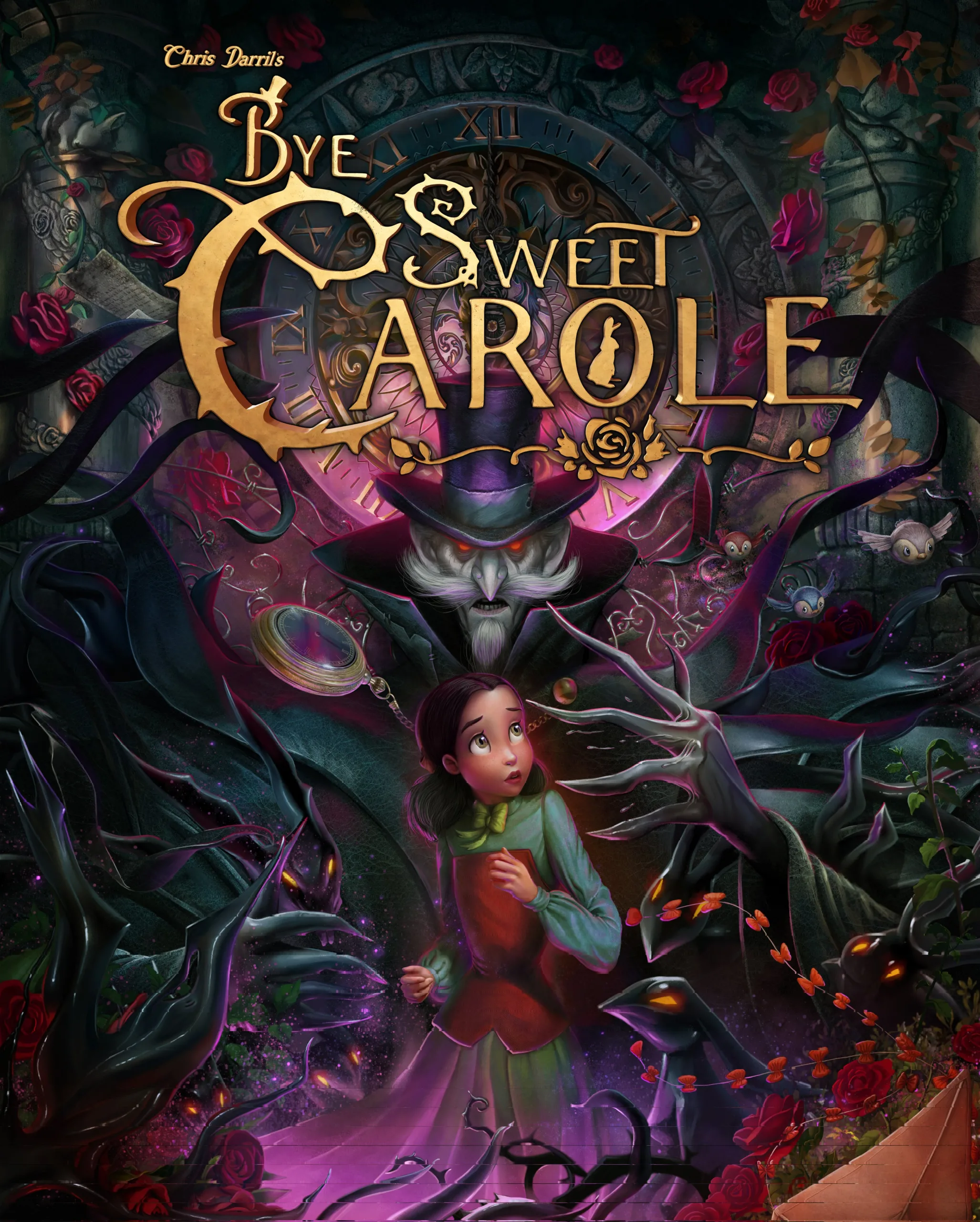 Arte oficial de Bye Sweet Carole, mostrando a protagonista Lana Benton em um cenário sombrio.