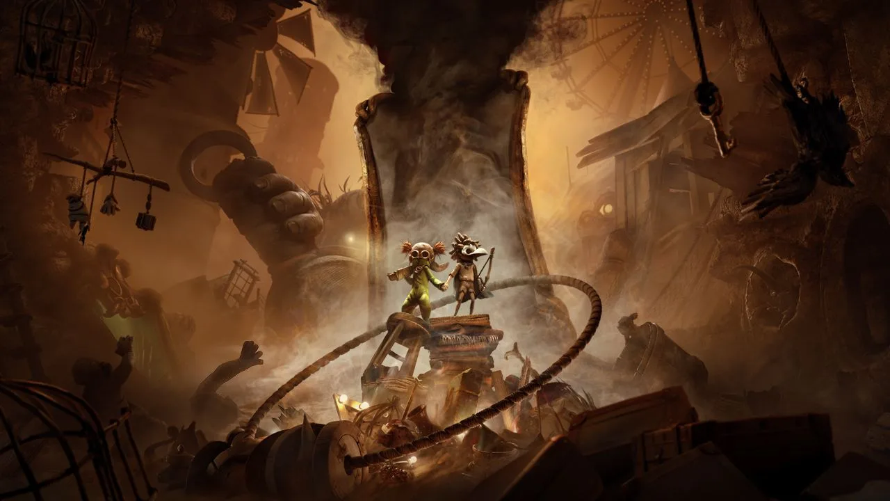 Little Nightmares III com os protagonistas Low e Alone em um cenário sombrio