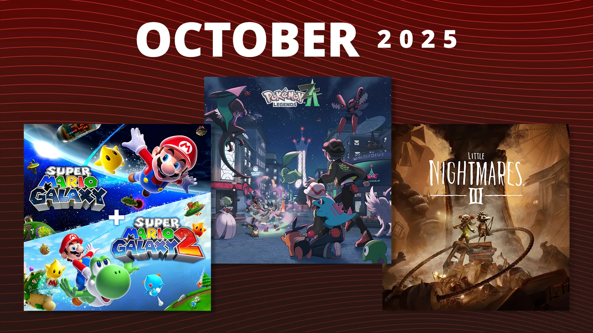 Principais lançamentos para Nintendo Switch em outubro de 2025, incluindo Super Mario Galaxy e Pokémon Legends Z-A