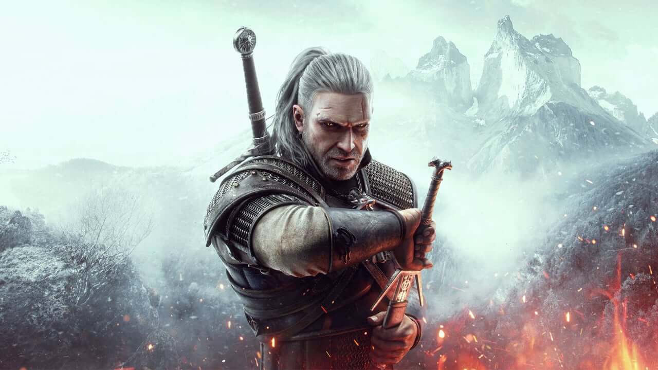 Geralt de Rívia com armadura e espada, imagem de The Witcher 3: Wild Hunt com o mod HD Reworked Project Next-Gen Edition 2026